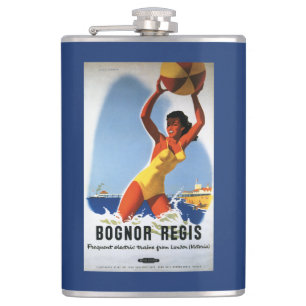 British Railways Girl and Beachball Poster Hip Flask