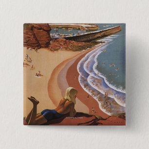 British Railways Girl Looking over a Cliff 15 Cm Square Badge