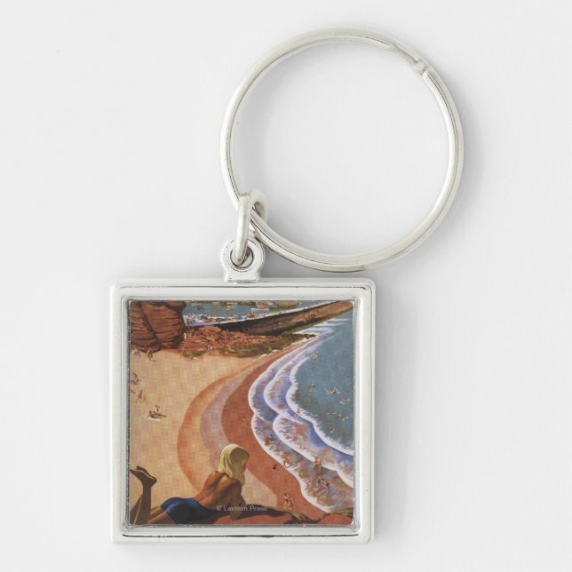 British Railways Girl Looking over a Cliff Key Ring (Front)