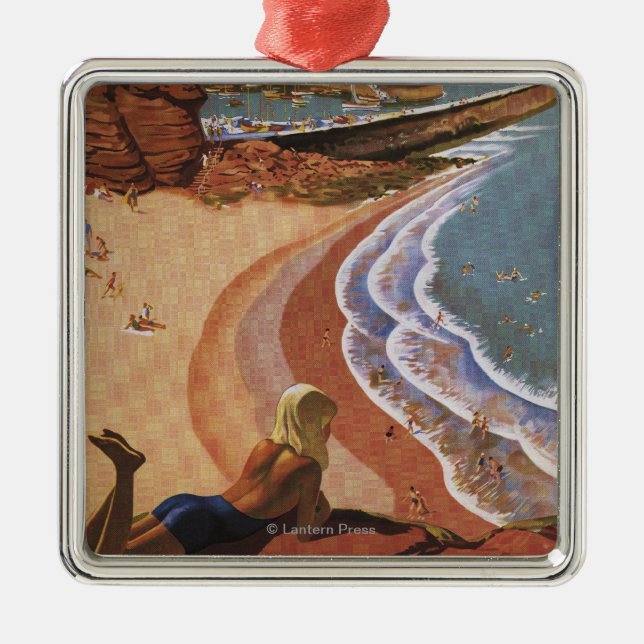 British Railways Girl Looking over a Cliff Metal Tree Decoration (Front)