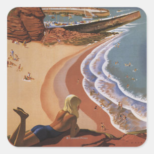 British Railways Girl Looking over a Cliff Square Sticker