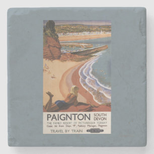 British Railways Girl Looking over a Cliff Stone Coaster