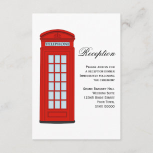 British Red Telephone Box Wedding Reception Card