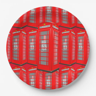 British Red Theme London Phone Booth Paper Plates