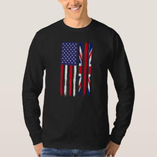British Roots Half American Flag Patriotic British T-Shirt