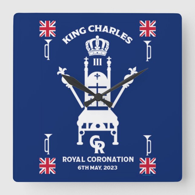 British Royal Coronation King Charles III      Square Wall Clock (Front)