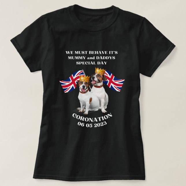 British Royal Dog Crown Union Jack UK King Coronat T-Shirt (Design Front)