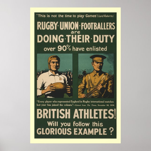 British rugby, football players call for duty poster (Front)