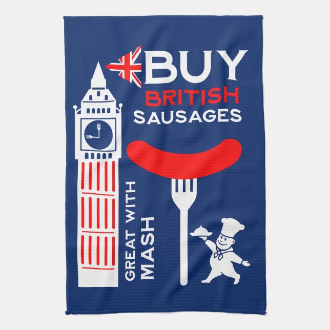 British Sausage And Mash Kitchen Tea Towel (Vertical)