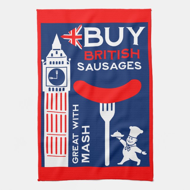 British Sausage And Mash Kitchen Tea Towel (Vertical)