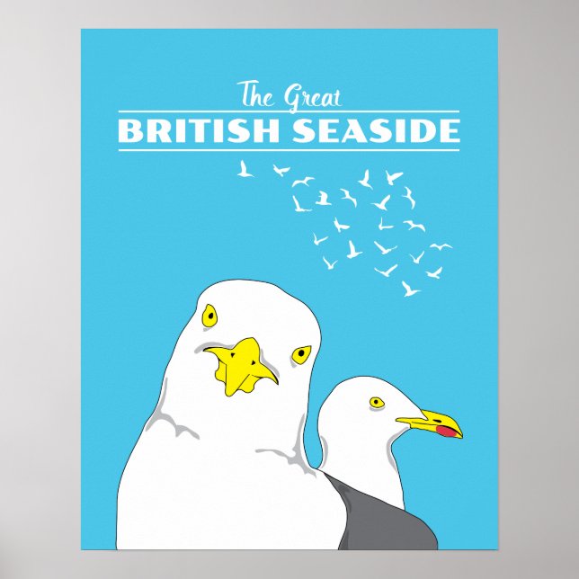 British Seaside Resort Seagull Retro Travel Poster (Front)