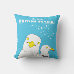 British Seaside Travel Souvenir Seagull Birds Cushion