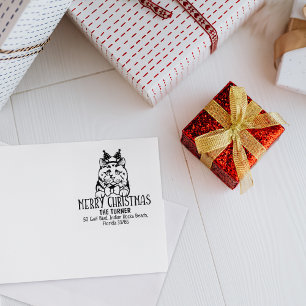 British Short Hair Cat Return Address Christmas Rubber Stamp