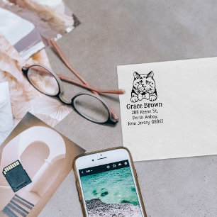 British short hair Cat Return Address Pet  Rubber Stamp