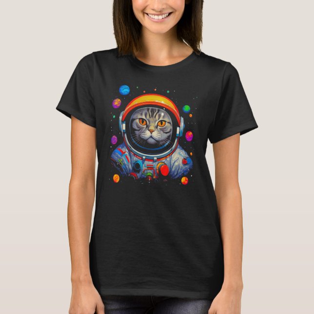 British Shorthair Cat Astronaut T-Shirt (Front)