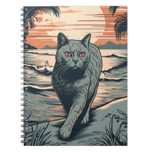 British Shorthair cat at a tropical beach Notebook