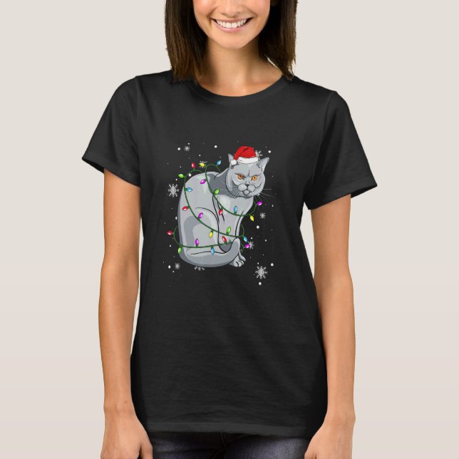 British Shorthair Cat Christmas Lights Christmas C T-Shirt (Front)