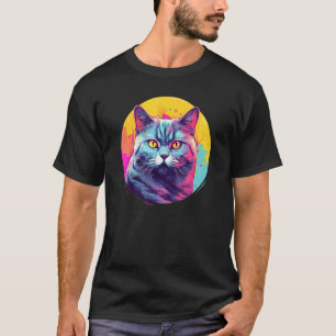 British Shorthair Cat Colourful Art, Love Cats T-Shirt
