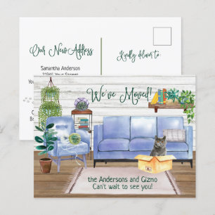 British Shorthair Cat Cosy New Home Address  Announcement Postcard