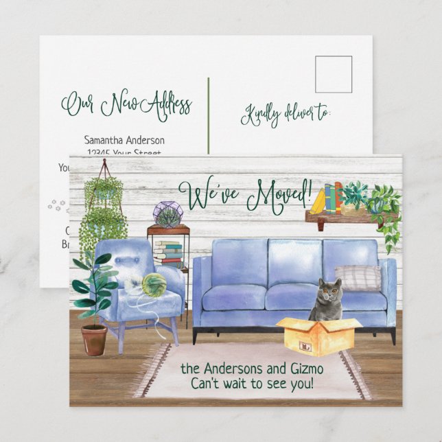 British Shorthair Cat Cosy New Home Address  Announcement Postcard (Front/Back)