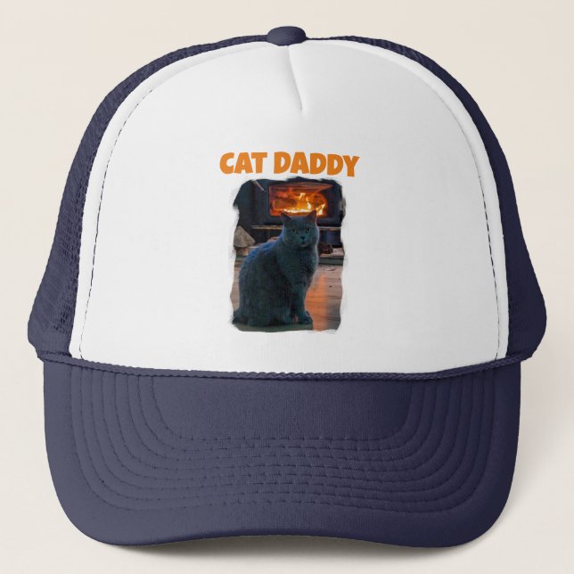 British Shorthair Cat Daddy Kitty Fireplace Trucker Hat (Front)
