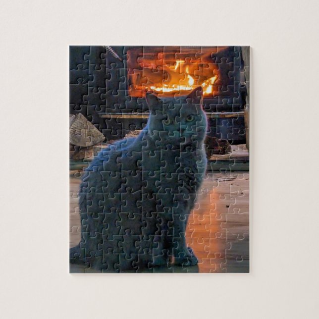 British Shorthair Cat Kitty Fireplace Jigsaw Puzzle (Vertical)