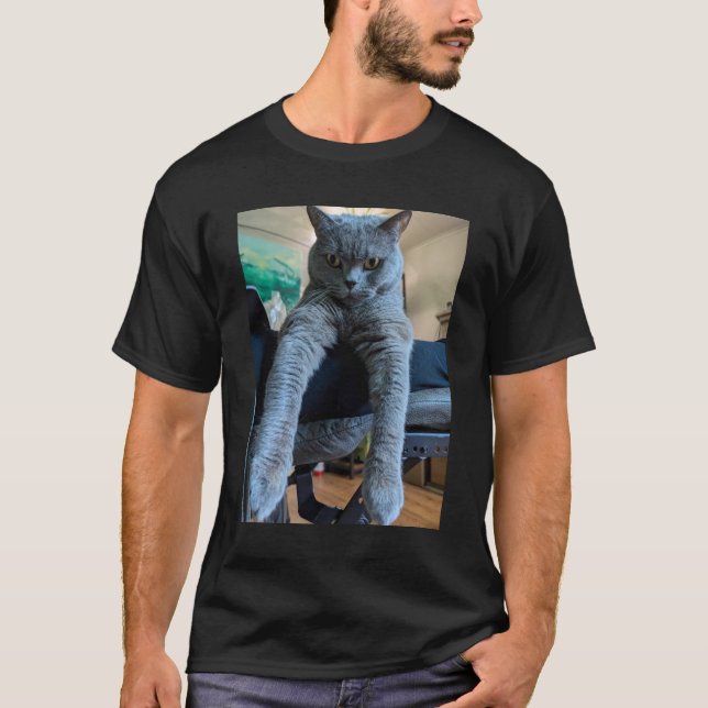 British Shorthair Cat Kitty Laying Hanging  T-Shirt (Front)