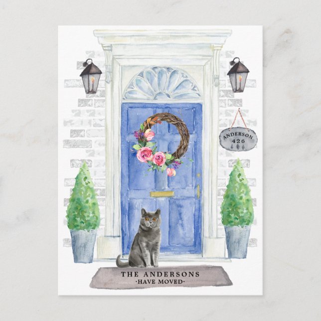 British Shorthair Cat Moving Announcement Postcard (Front)