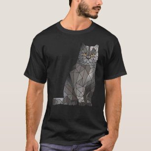 British Shorthair Cat Polygon Geometric Kitten Gra T-Shirt