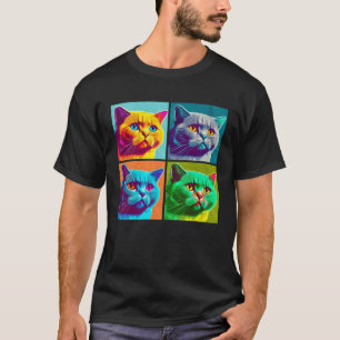 British Shorthair Cat Pop Illustration Colorful T-Shirt