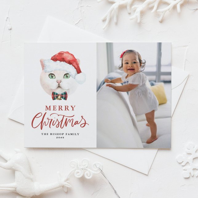 British Shorthair Cat Red Merry Christmas Photo Holiday Postcard (Creator Uploaded)