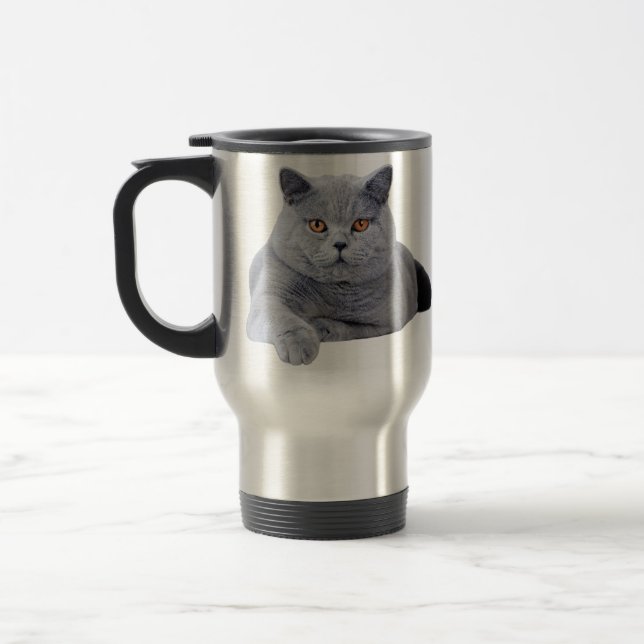 British shorthair cat travel mug (Left)