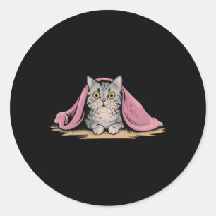 British Shorthair Cat Under A Pink Blanket Sticker