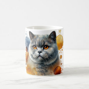 British Shorthair Cat Watercolor Portrait in Blue  Coffee Mug