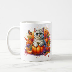 British Shorthair Cat with Pumpkin Coffee Mug