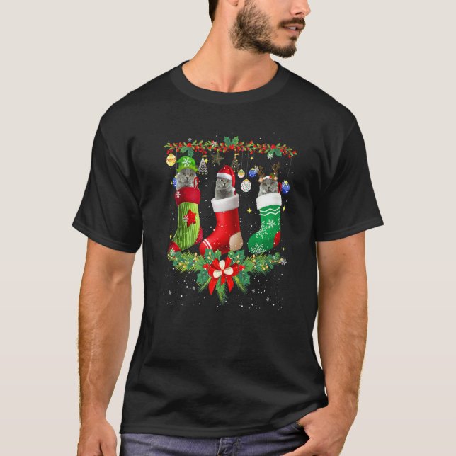 British Shorthair Cats In Christmas Sock Cat T-Shirt (Front)