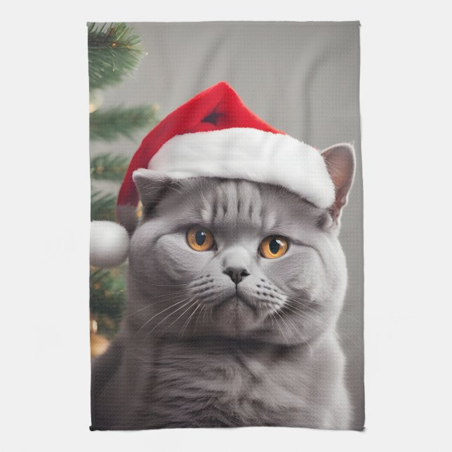 British Shorthair Christmas Tea Towel (Vertical)
