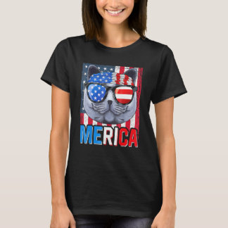 British Shorthair Merica 4th Of July Cat American T-Shirt