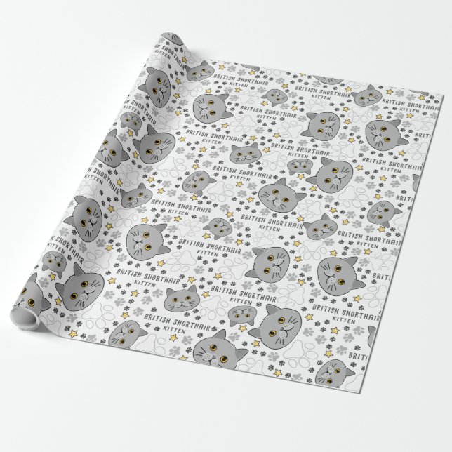 British Shorthair Watercolor Wrapping Paper (Unrolled)