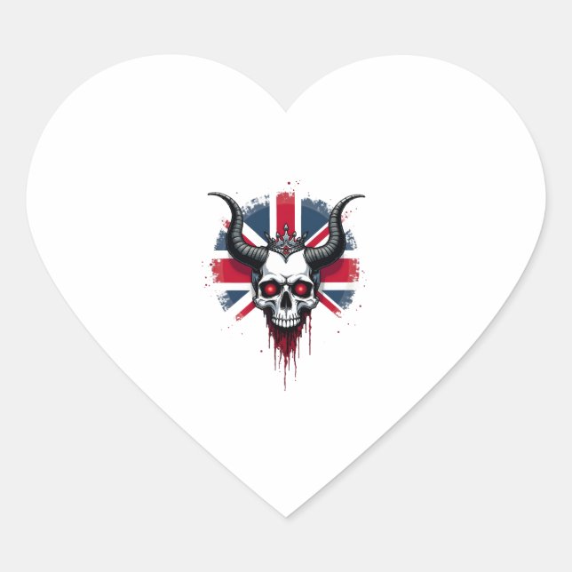 British Skull England UK Flag Premium T-Shirt (1) Heart Sticker (Front)