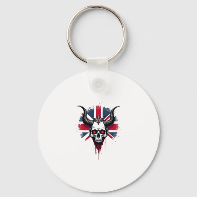 British Skull England UK Flag Premium T-Shirt (1) Key Ring (Front)