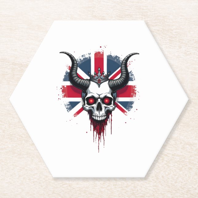 British Skull England UK Flag Premium T-Shirt (1) Paper Coaster (Front)