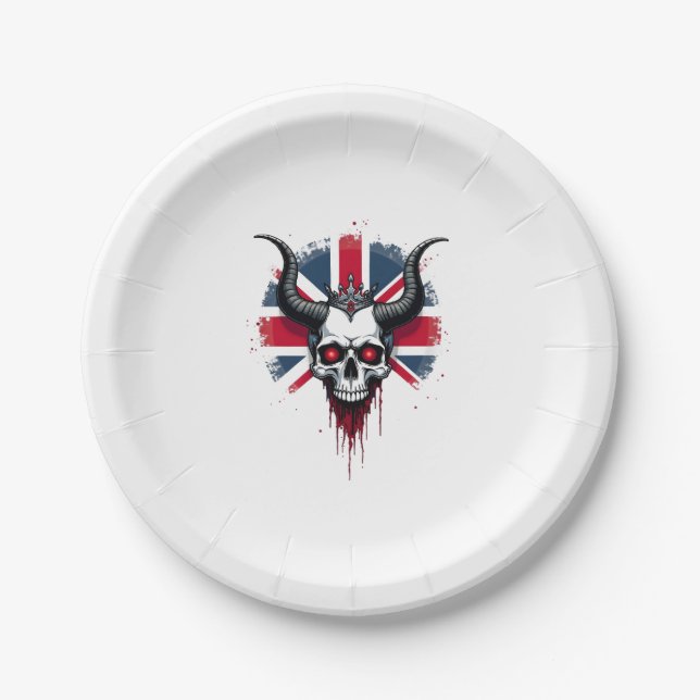 British Skull England UK Flag Premium T-Shirt (1) Paper Plate (Front)