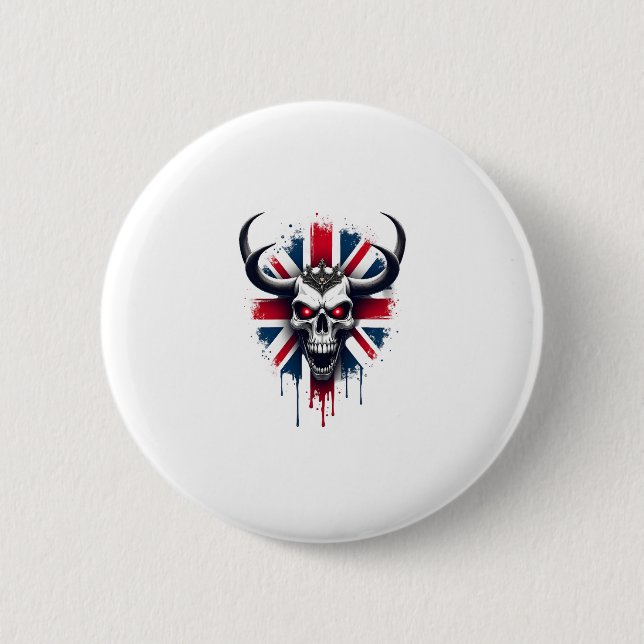 British Skull England UK Flag Premium T-Shirt (2) 6 Cm Round Badge (Front)