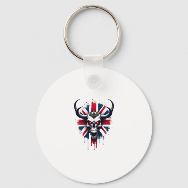 British Skull England UK Flag Premium T-Shirt (2) Key Ring (Front)