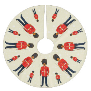 British soldiers in blue and red on light beige brushed polyester tree skirt