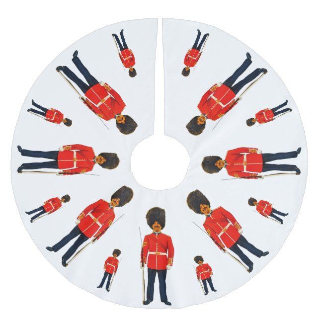 British soldiers in blue and red on white brushed polyester tree skirt (Front)