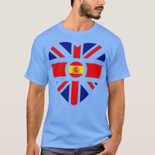 British Spanish Multinational Patriot Flag Heart T-Shirt