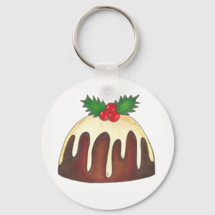 British Sugar Plum Pudding Christmas Holiday Holly Key Ring