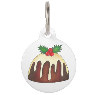 British Sugar Plum Pudding Dessert Christmas Holly Pet Tag